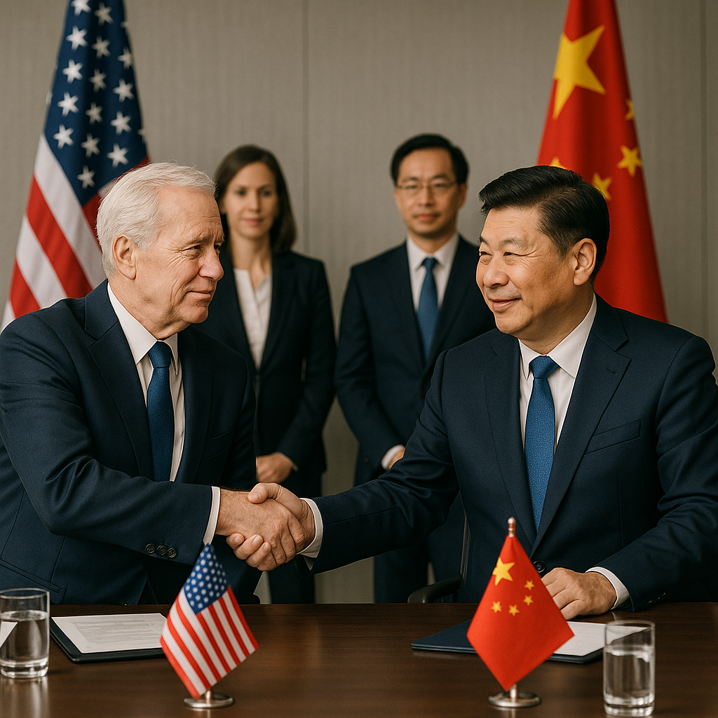 Diplomats negotiating, sparking hope for a 2025 global tariff war resolution.