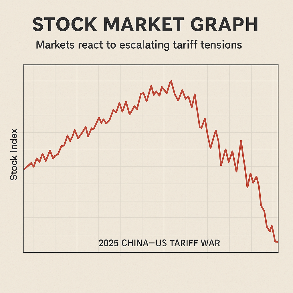 Stock market graph showing volatility due to 2025 China-US tariff war.